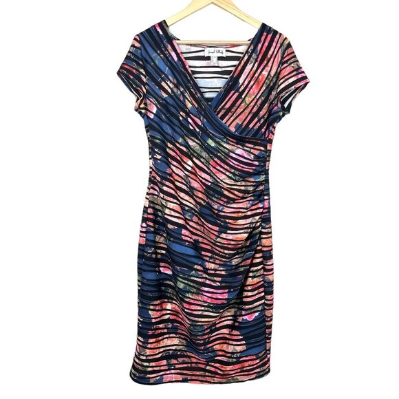 Joseph Ribkoff artsy floral Sheath knit Dress size 12 - Picture 2 of 9